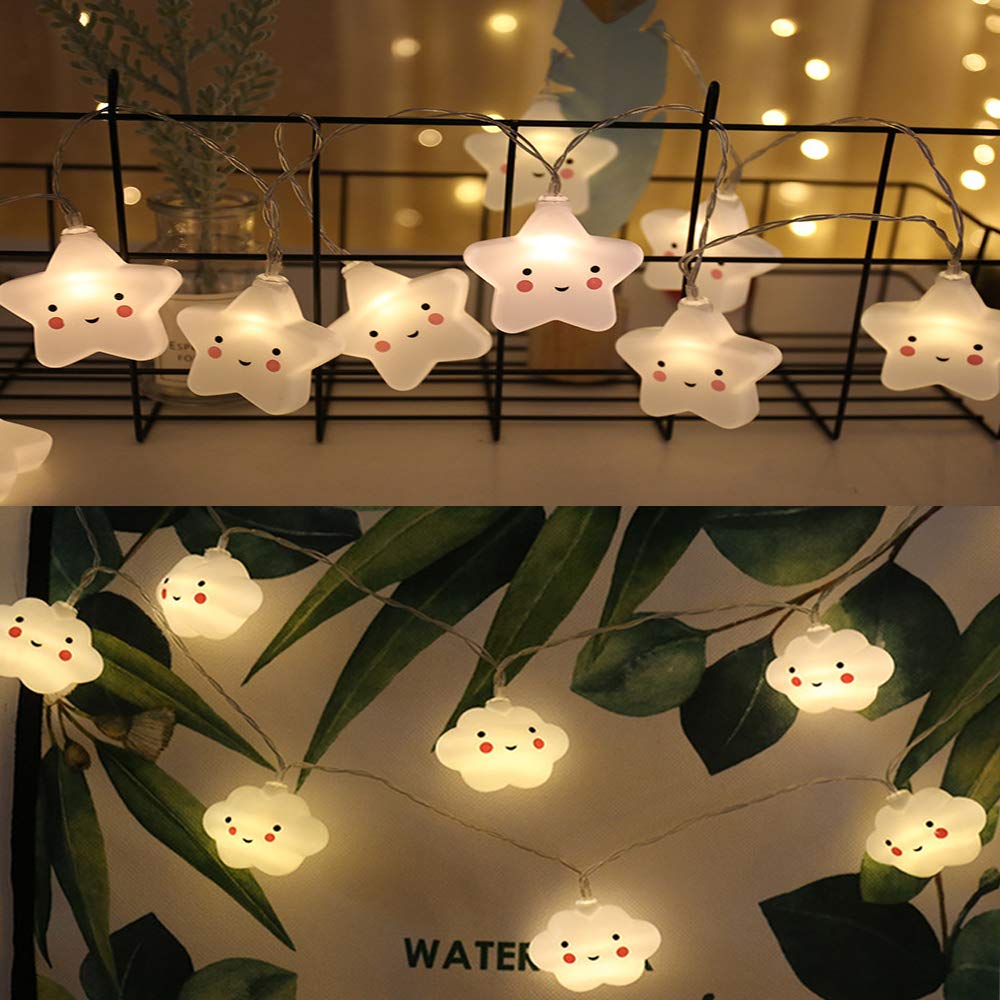 Niwwin 10 Led Battery Powered Room Light Baby Kids Cute Cloud Face Shape Lamp Corridor Decor Small Night Light Halloween Christmas Holiday String Lights Party Classroom Decor Lighting (Cloud)