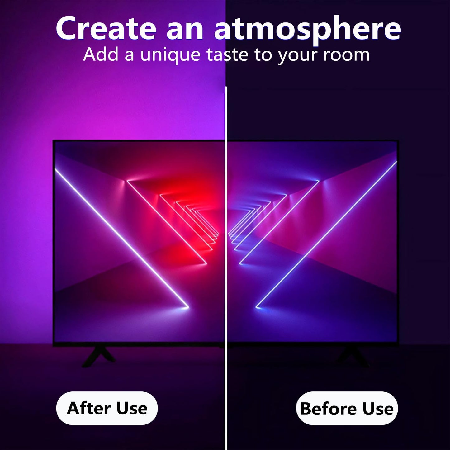 httpsmp LED TV Lights, 16.4ft RGB Backlight, Music Sync, Bluetooth/RF Remote, for 45in-75in TVs, Multicolor