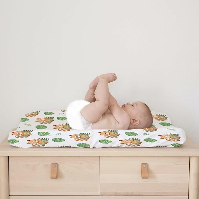 Cartoon Panda Tropical Leaves Changing Pad Cover Cute Panda Boho Leaf Unisex Diaper Change Table Sheets for Boy Girl Animal Wildlife Soft Stretchy Snug Fitted Diaper Changing Pad Cover Mats 32''x16''