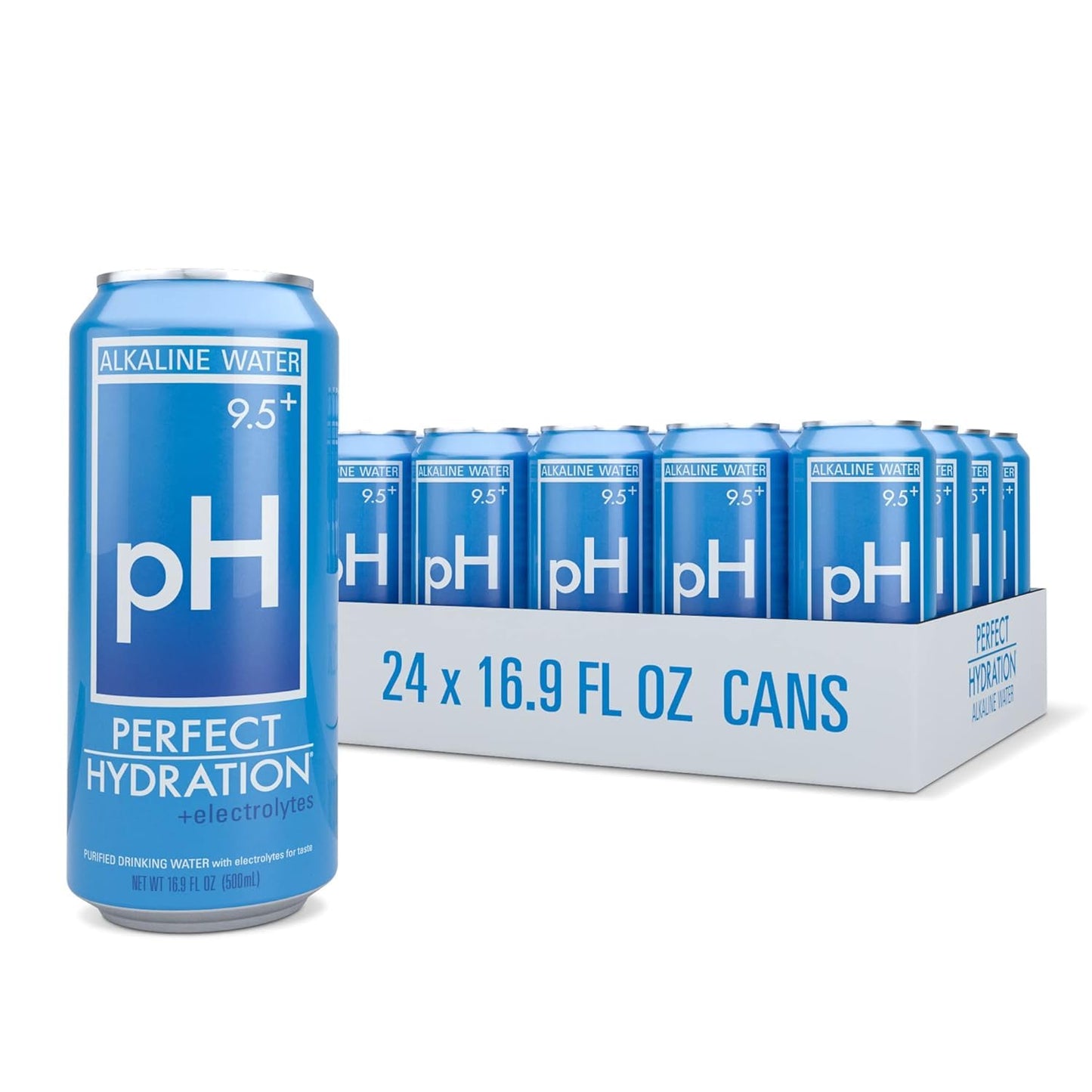 Perfect Hydration 9.5+ Ph Alkaline Water, Electrolyte Minerals For Taste, Made In The Usa, 16.9 Oz Recyclable Aluminum Cans, Pac