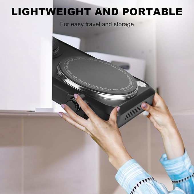 Double Burner Infrared Electric Cooktop, 2000W Double Burner Hot Plates for Countertop with 7.5” & 6.3” Glass Cooktop, Stepless Temperature Adjustments for Home RV Camping