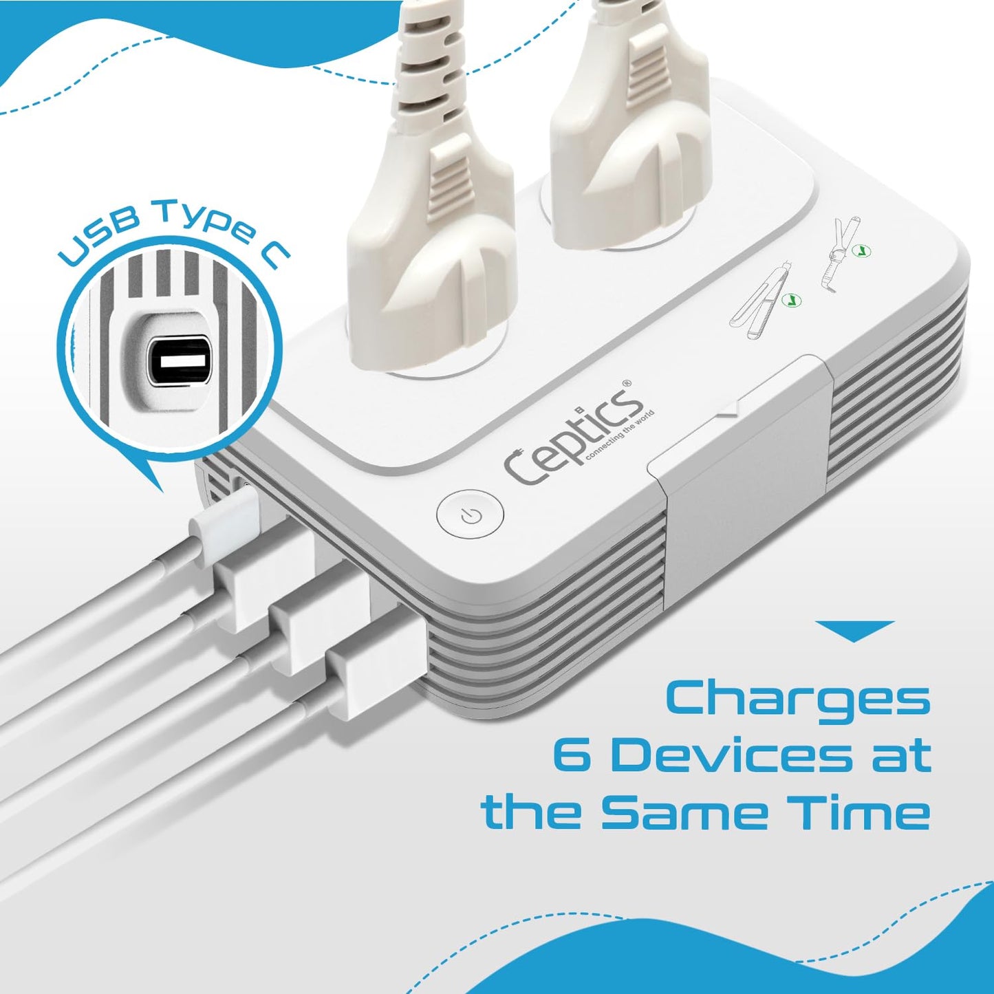 Ceptics Egypt, Dubai, Jordan Voltage Converter, Convert 220V To 110V For Devices Like Curling Iron Straightener Chargers 4 Usb P