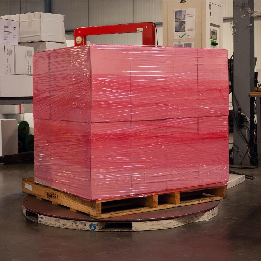 PSBM Red Stretch Wrap, 15 Inch x 1476 Feet, 8 Pack, Tinted Pre-Stretched Shrink Wrap Film for Moving, Packaging, Pallet Wrapping