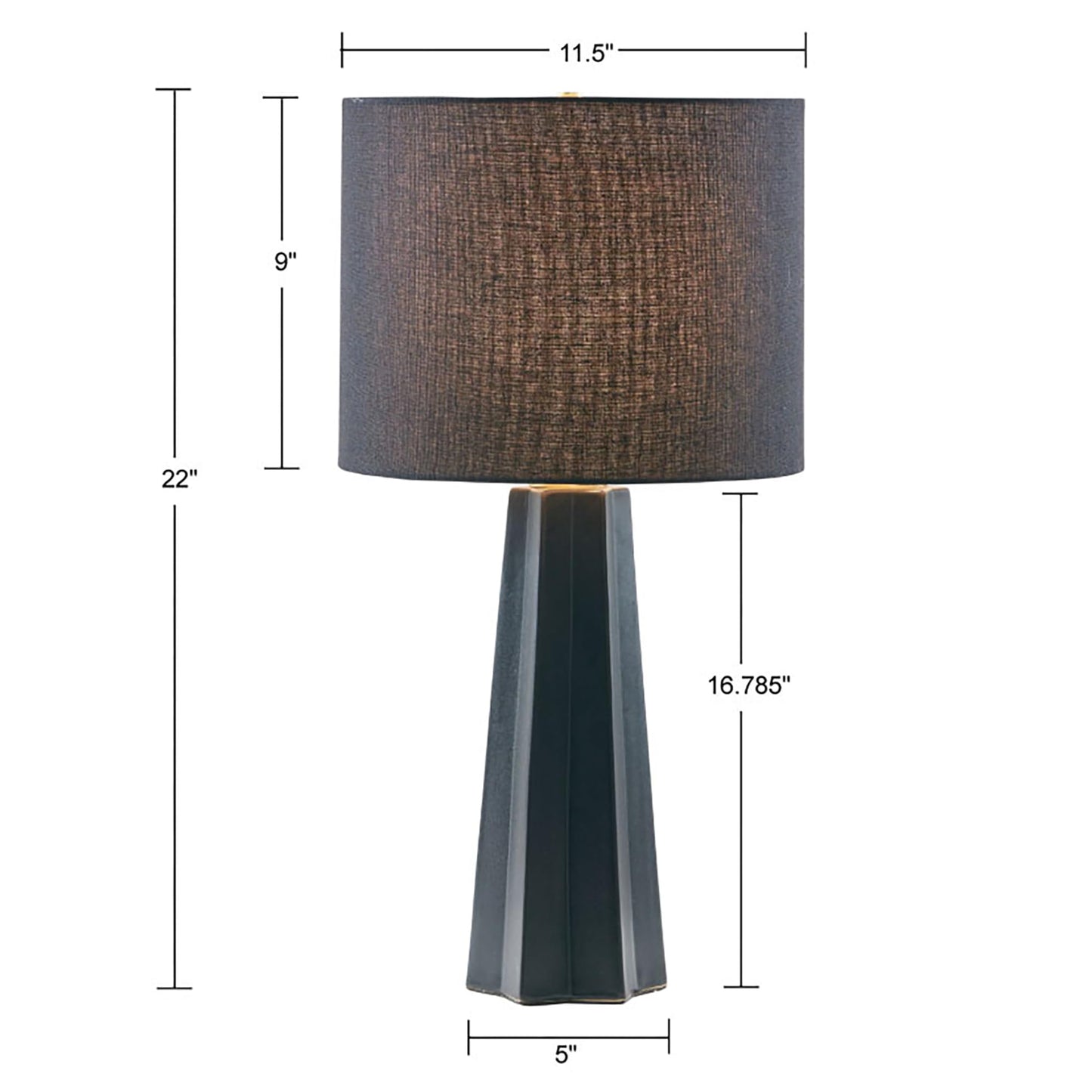 INK+IVY Table Lamp - Matte Black Ceramic, Linen Shade, 22inH, Geometric Design, Model MT153-0049