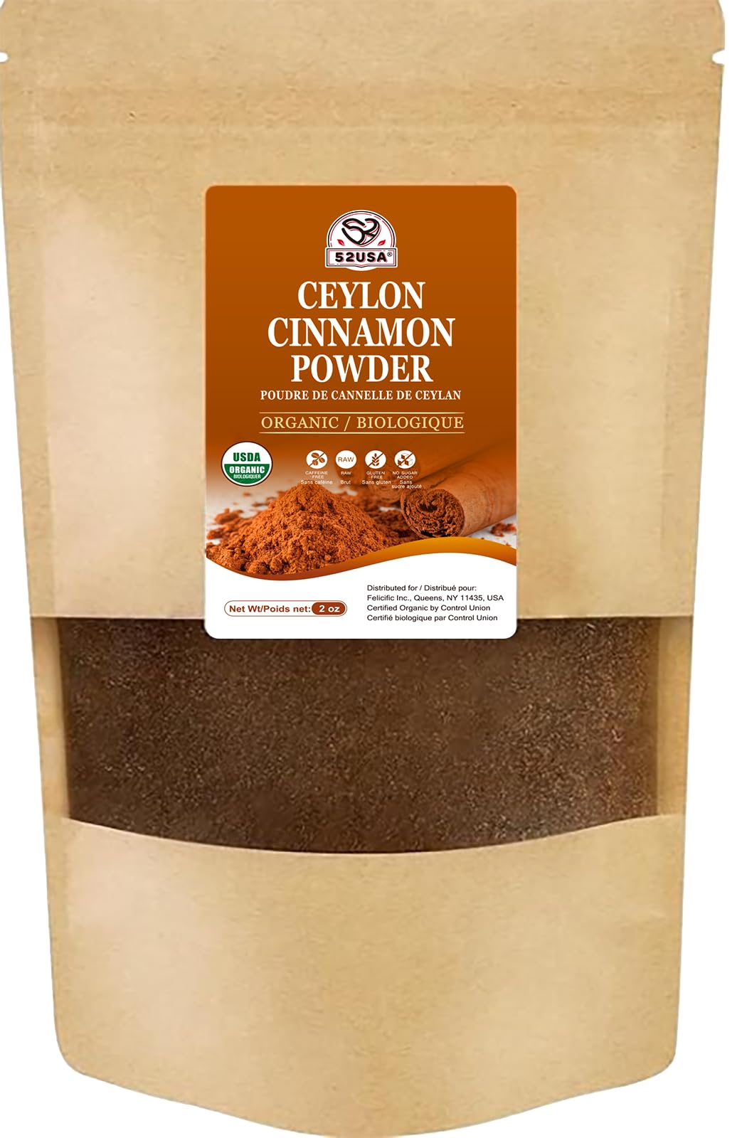 52USA Organic Ceylon Cinnamon Powder 2oz | True Cinnamon from Sri Lanka Non-GMO Gluten-Free Freshly Packed for Baking Cooking & Beverages