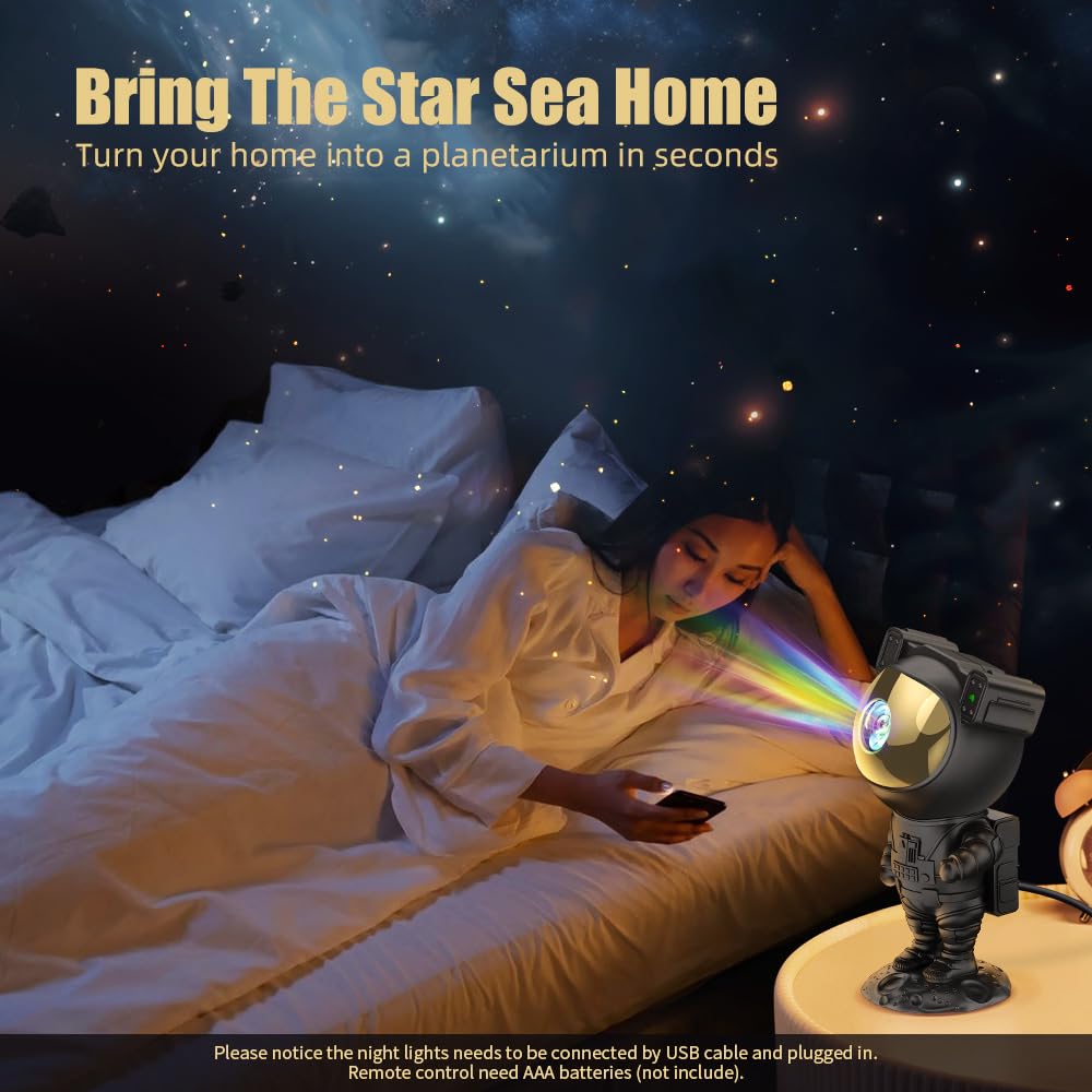 Acegamer Astronaut Galaxy Projector Night Light With Timer And Remote Star Starry Nebula Led Lamp Gift For Kids And mature-themeds For Bedroom Christmas Birthday ValentineS Day Etc. (Black-Golden)