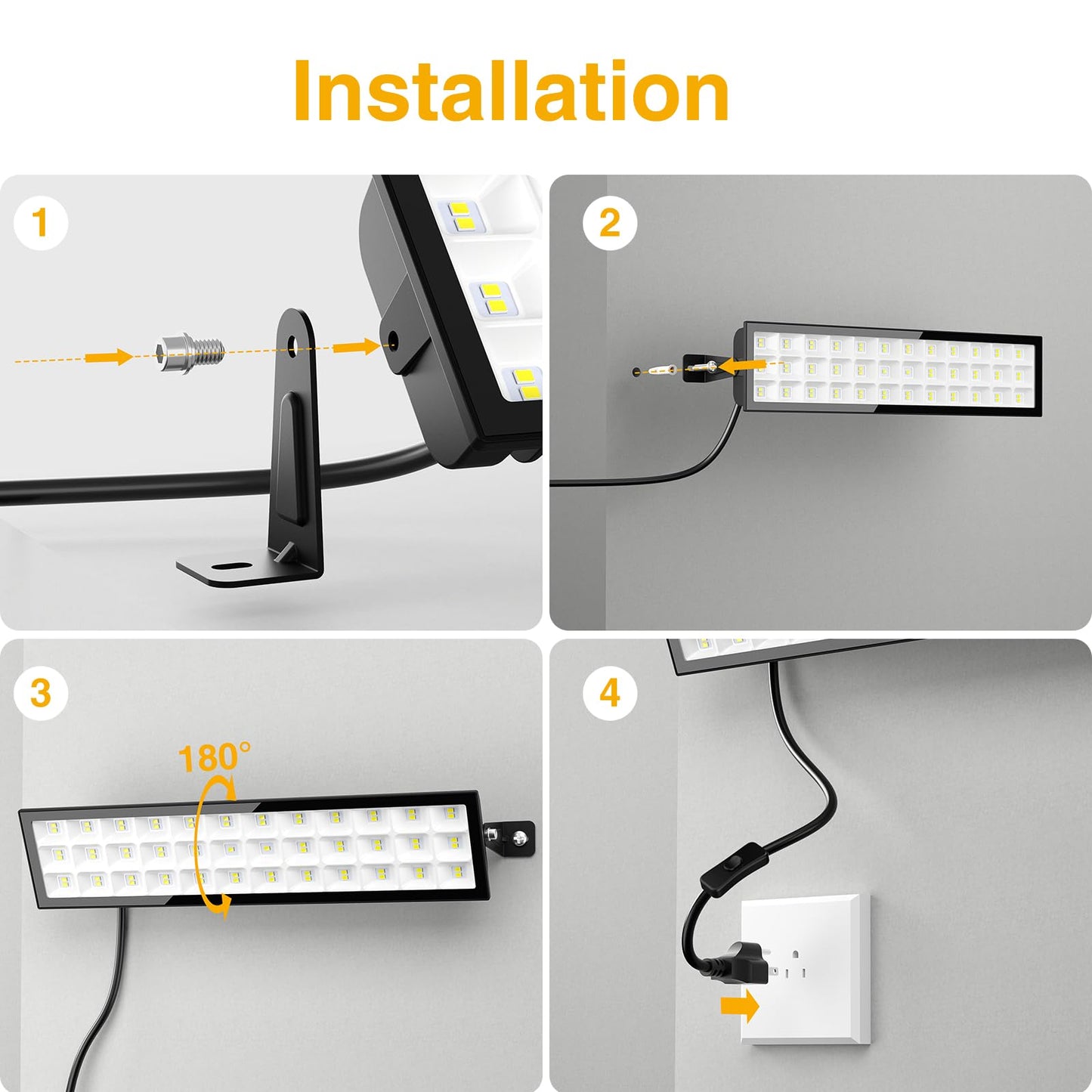 Onforu LED Shop Lights 100W 14000lm Ultra Bright 6500K Daylight White IP66 Waterproof Black 4-Pack