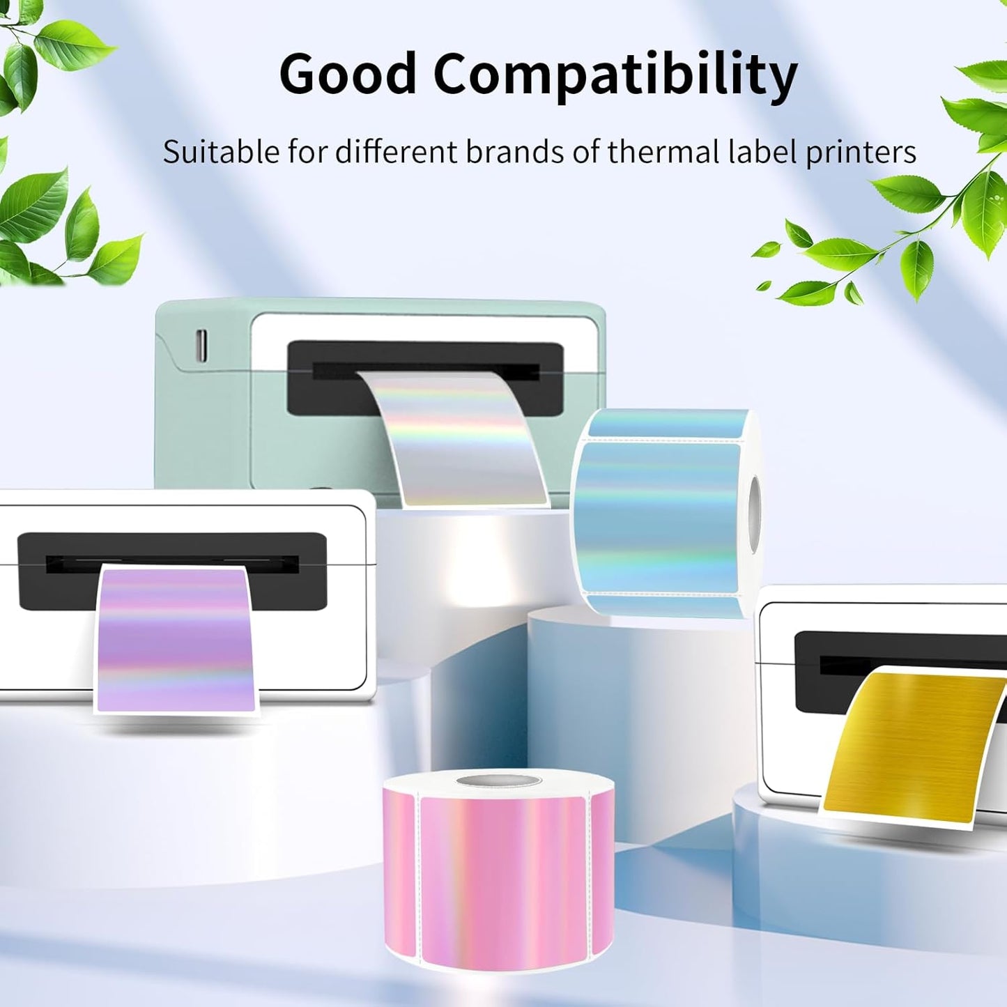 Square Thermal Labels Stickers 3" x 3", Gold Thermal Square Stickers Labels, Glitter Self-Adhesive Direct Thermals Label for Small Business- Holographic Gold
