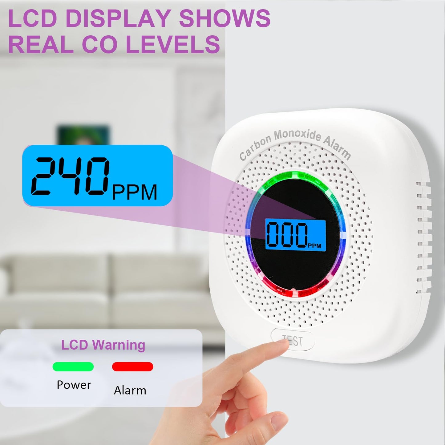 2 Pack Carbon Monoxide Detectors,Portable Carbon Monoxide Alarms for Travel,Replaceable Battery Powered CO Alarm/Monitor for Home with Digital LCD Display