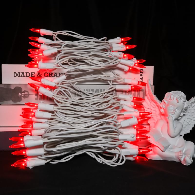 Red Led Christmas Lights - 100 Count Red Christmas String Lights For Tree Party Bedroom Wedding Indoor And Outdoor Valentines Day Decorations 33 Feet White Wire Ul Certified Connectable