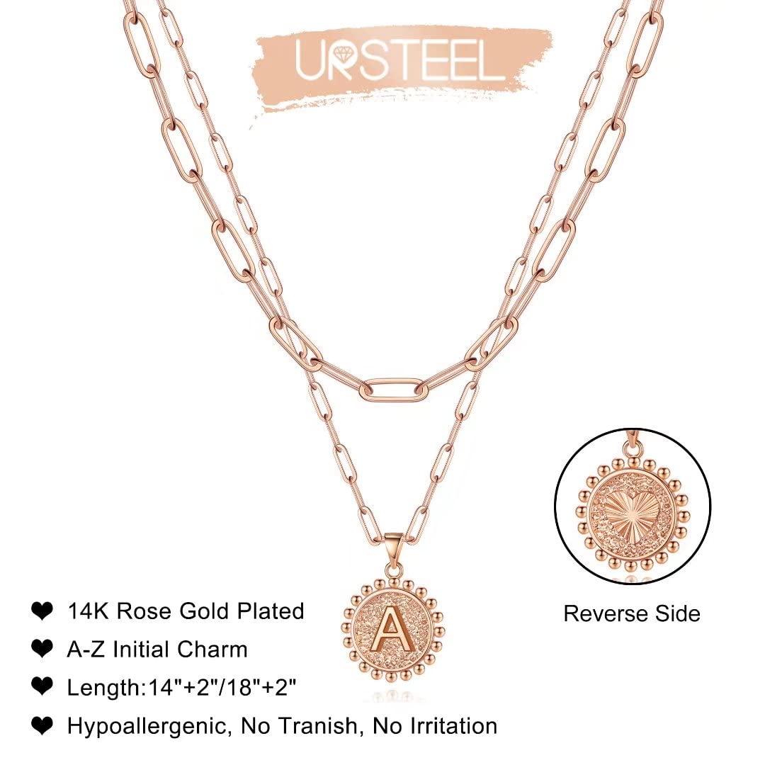 Ursteel Initial Necklace for Women - Rose Gold Dainty Layered Letter L Necklaces for Women Trendy Rose Gold Choker Pendent Jewel