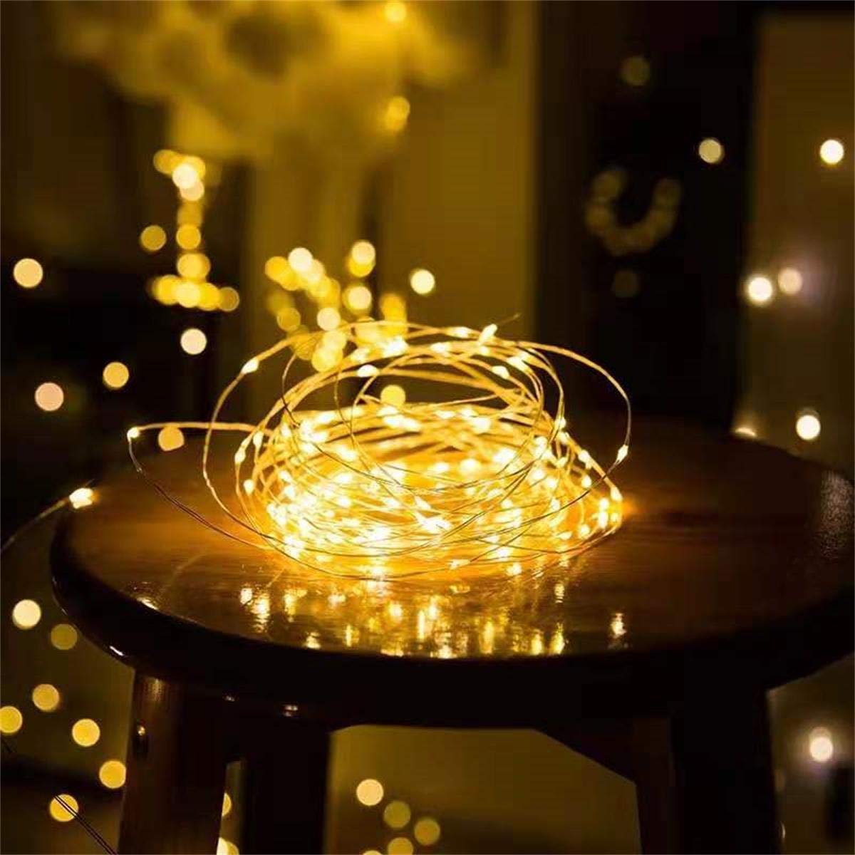 Everfit Lighting Mini LED Fairy Lights, 50 Count, 10ft Silver Wire, Battery Operated, Yellow, Model BC, Timer 6 Hours On/18 Hours Off