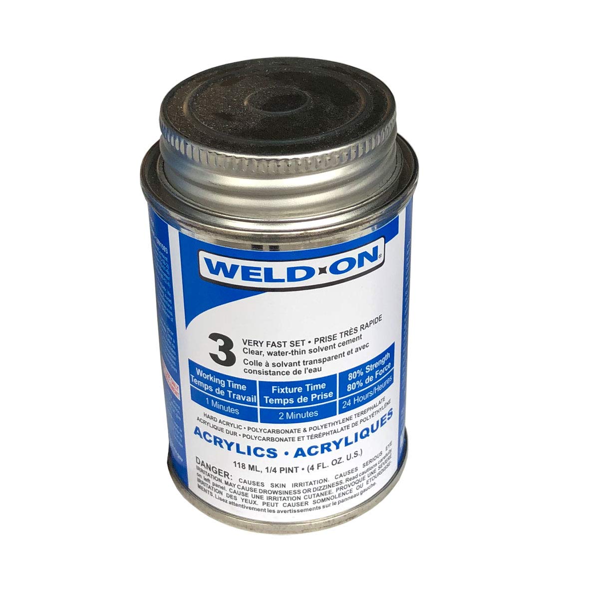 IPS Weld-On 3 Acrylic Plastic Cement with Weld-On Applicator Bottle with Needle, 4 oz Can, Clear
