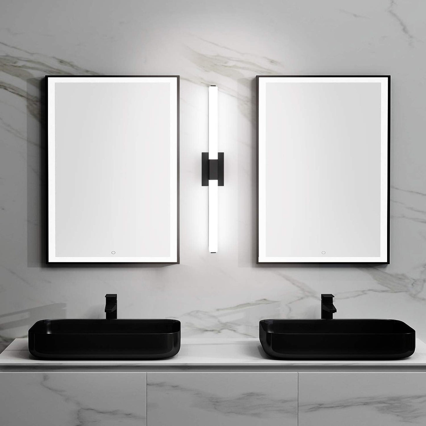 ZUZITO LED Bathroom Light Fixture 39.4in Matte Black Dimmable Acrylic Wall Light 6000K Bright Cool White
