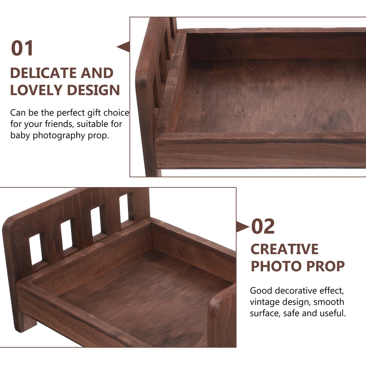 Mikikit Newborn Props Newborn Photography Bed Wood Bed Photoshoot Props Mini Doll Bed For Coffee Kids Decor