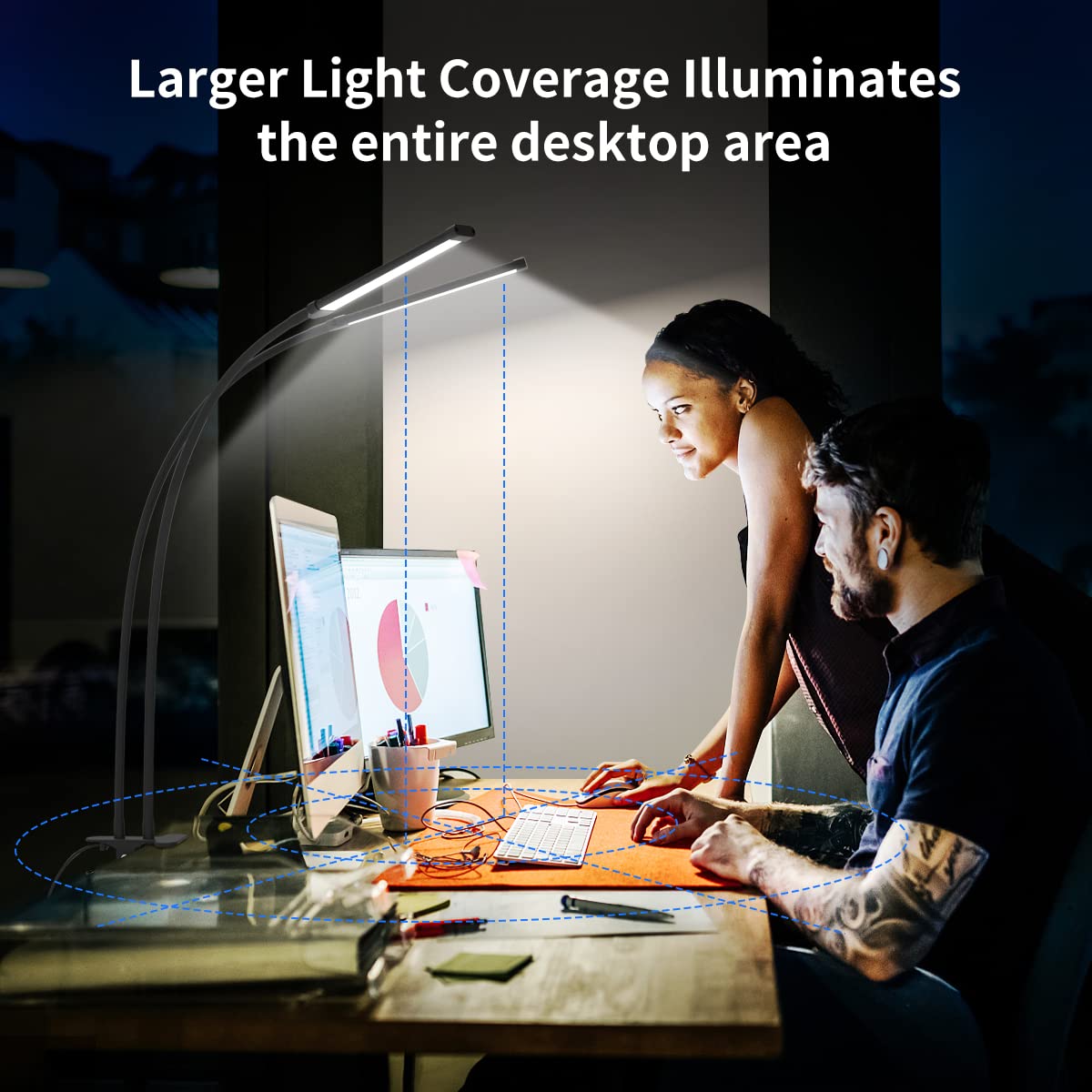 iZELL Desk Lamp, LED Tube, Flexible Gooseneck, Clamp, Black, Model TBL722-BK
