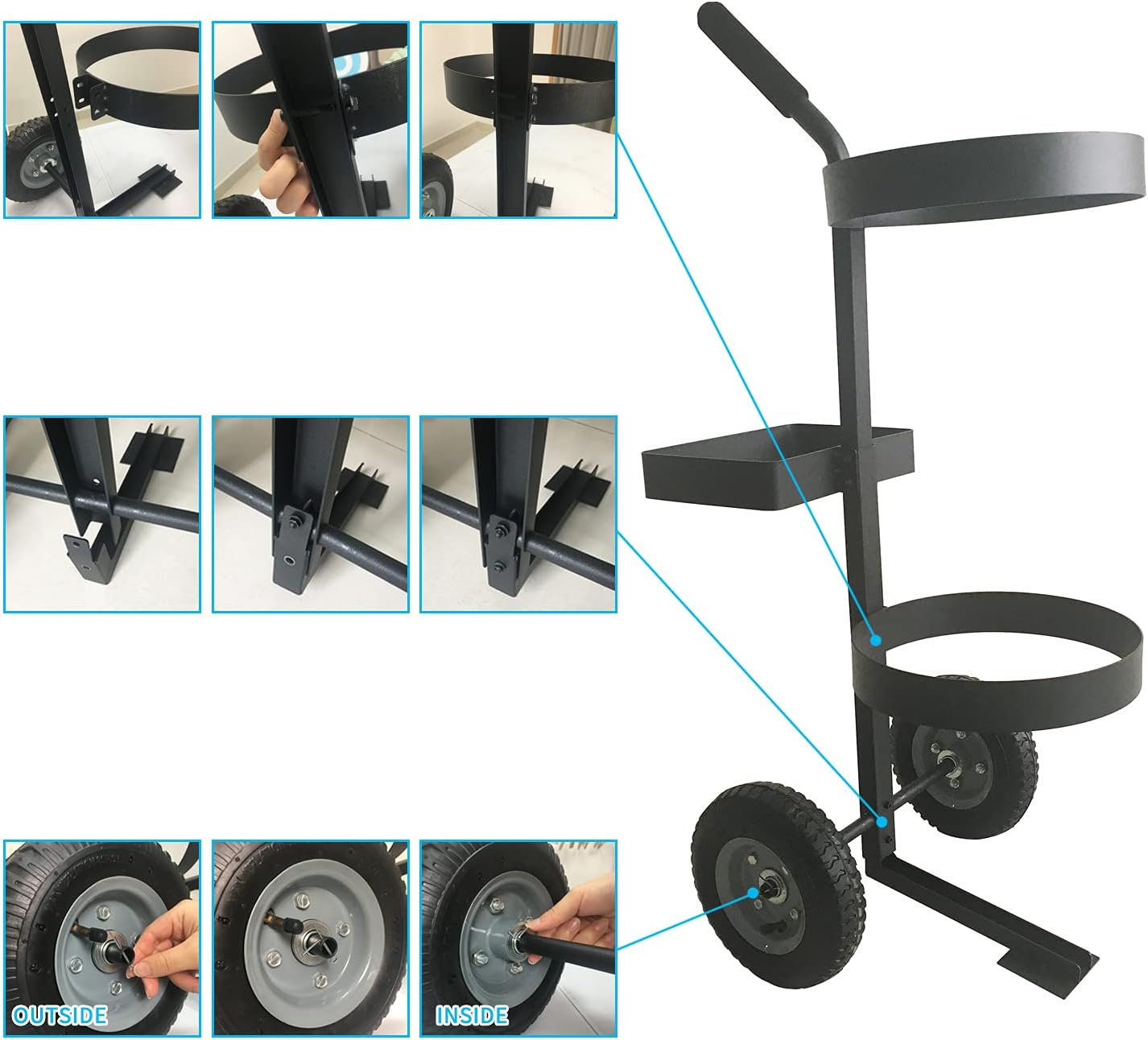 Heavy Duty Garden Lawn Wheeled Cart Trolley Mobile Gardening Rolling Transport Storage Steel Yard Caddy with 5 Gallon Bucket