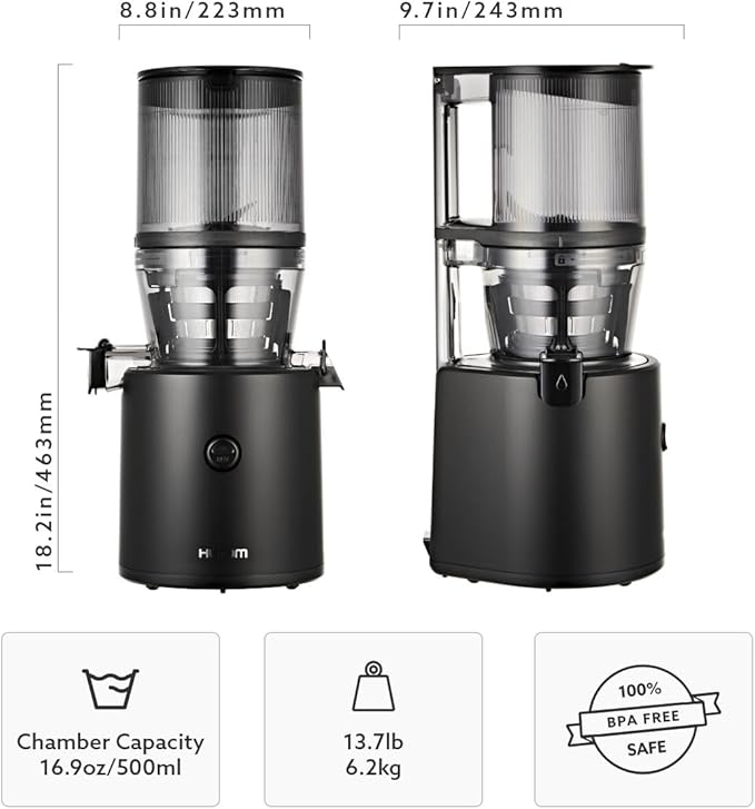 Hurom H320 Slow Juicer | Ultra Low Pulp | Hands-Free | Hopper Fits Whole Produce | Quiet Motor | BPA Free | Easy Assembly | Cold Press Masticating Juicer (Black Slow Juicer)