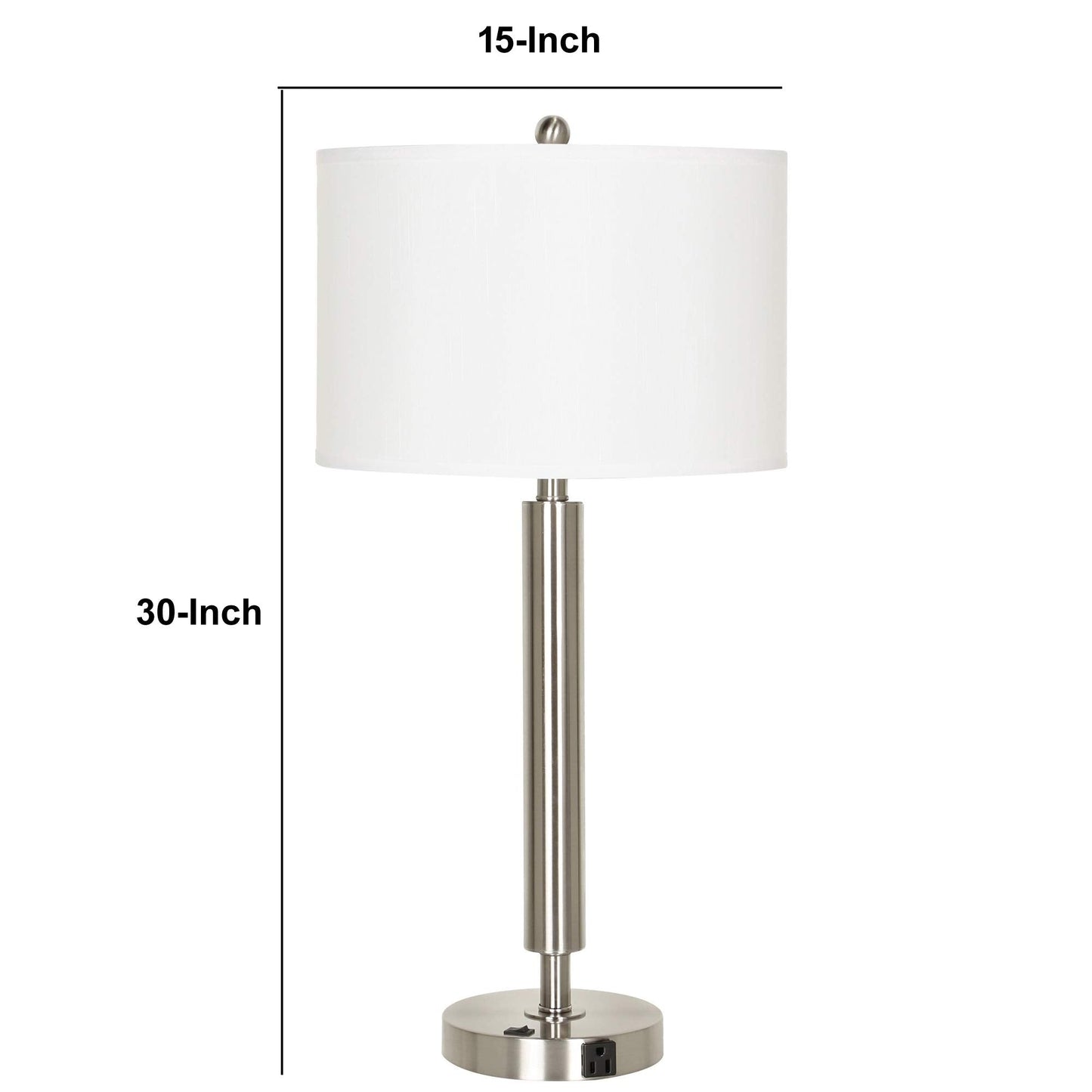 Benzara Metal Table Lamp with Fabric Drum Shade 30x15x15 in. White & Silver Model BM233289