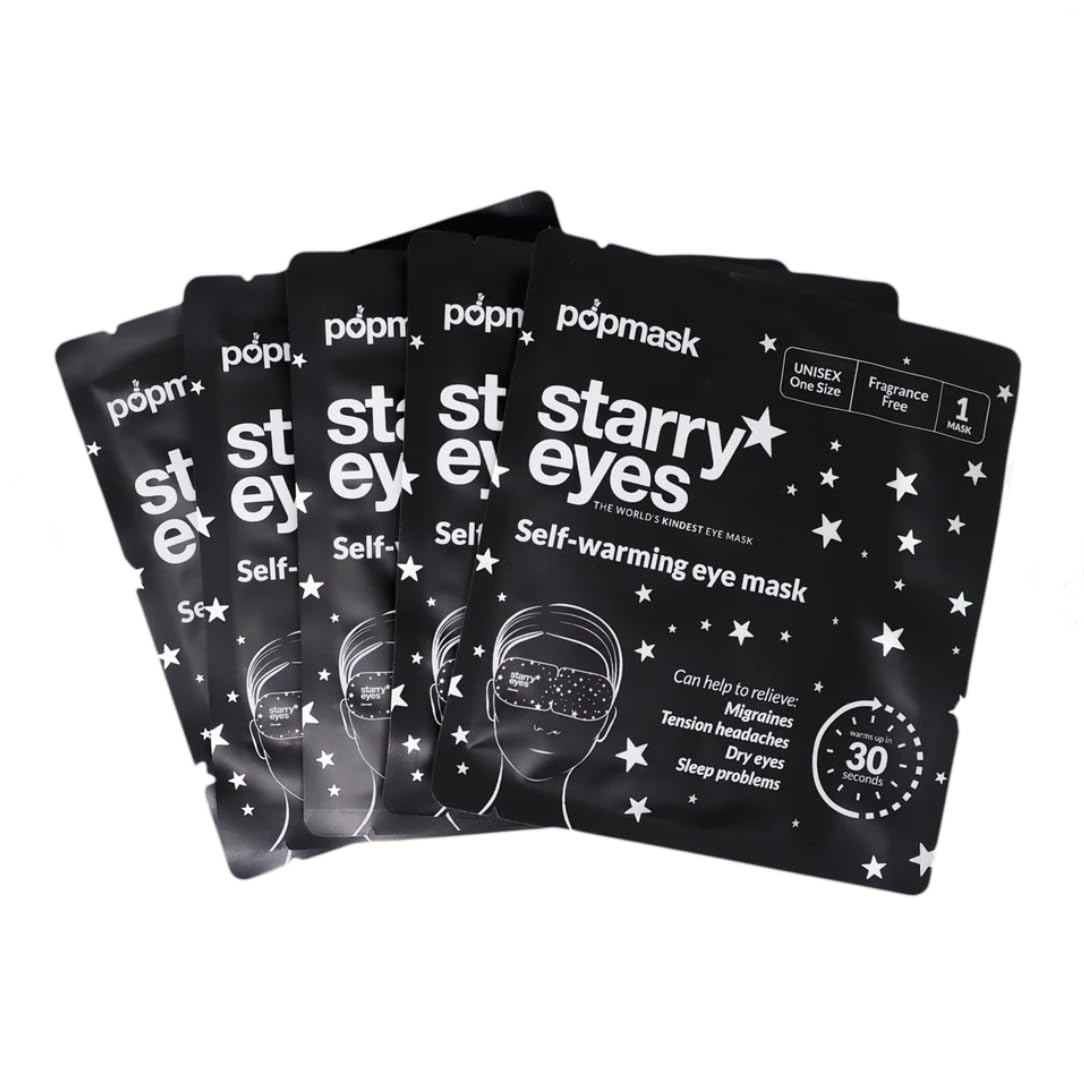 POPBAND Popmask Starry Eyes Self-Heating Eye Masks, Fragrance Free, Natural Heat Relief for Migraines, Headaches, Allergies, and Dry Eyes, 3 Individually Packaged Eye Masks