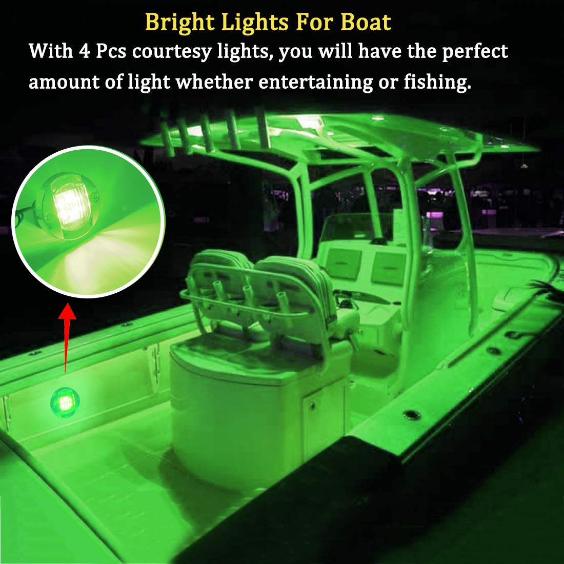 Boaton LED Night Fishing Lights, Marine Boat Deck Lights, Green Interior Lights for Pontoon and Bass Boats