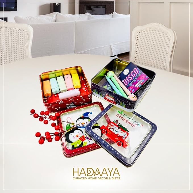 Metal Cookie Tin with Clear Lid – Square Multipurpose Storage Container for Cookies, Candy, Snacks, Chocolate Cake, Crafts – Ideal for Parties & Gift Giving – Merry Christmas Design