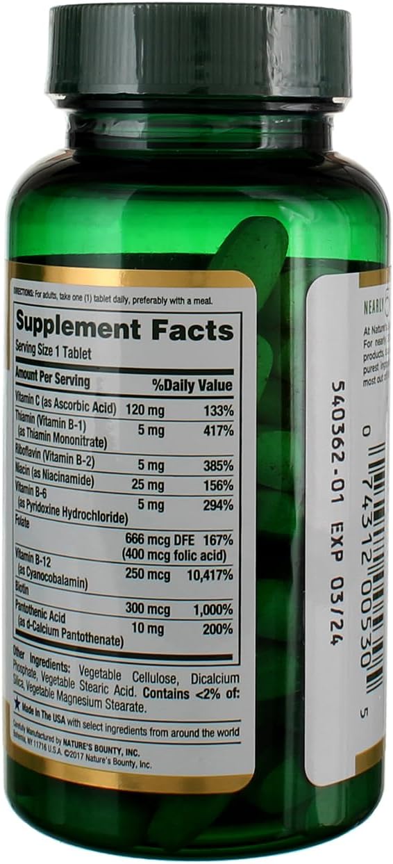 Nature's Bounty B-Complex With Folic Acid Plus Vitamin C Tablets 125 Tablets