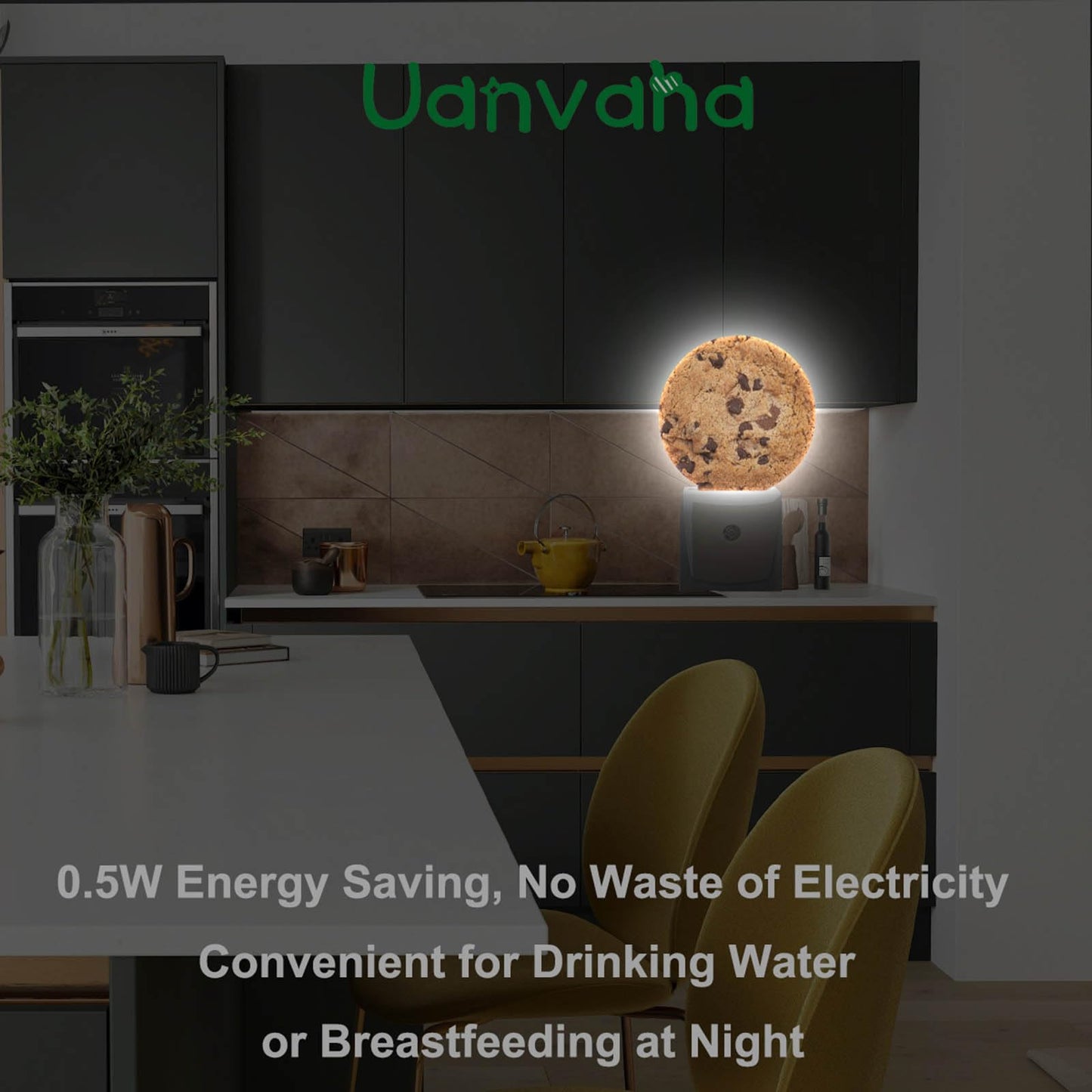 Uanvaha Food Decorative Night Light Chocolate Chip Cookie Funny Dessert Plug-In Nightlight Energy Saving 0.5W Led Lighting For Boys Girls Men Women