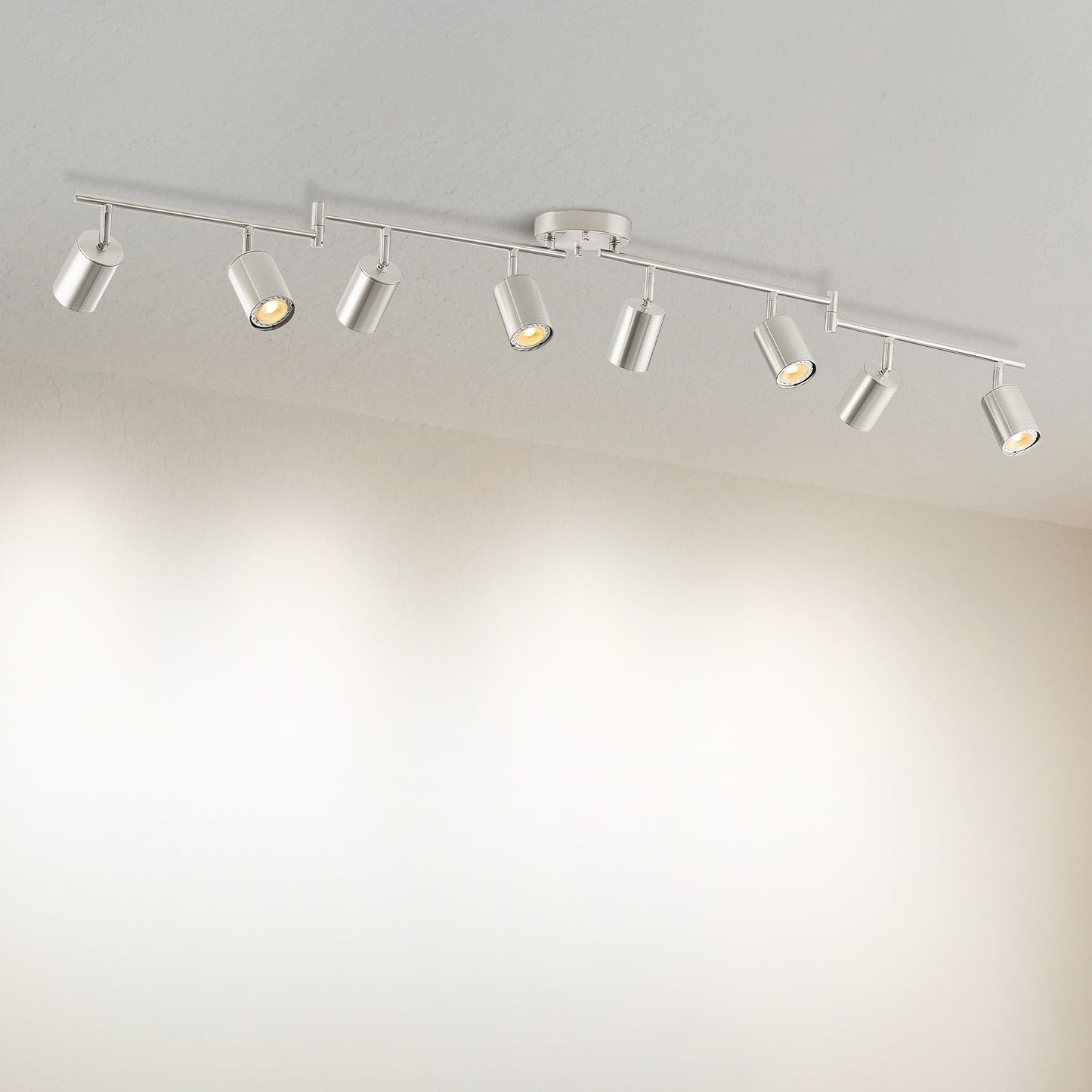 Vonluce 8 Light Track Light Fixture Led Track Lighting Kit With Rotatable Heads 3-Color Gu10 Bulbs Included Modern Ceiling Spotlight For Kitchen Office Closet Studio Bedroom Nickel