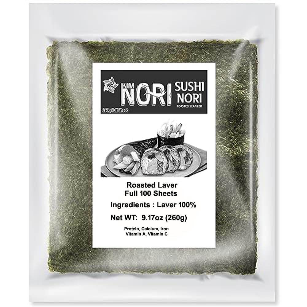KIMNORI Sushi Nori Sea Sheets Yaki Roasted Rolls Wraps Resealable Bag 100% Natural Laver Fresh enhanced Restaurant Quality (9.17_Ounce (Pack of 1))