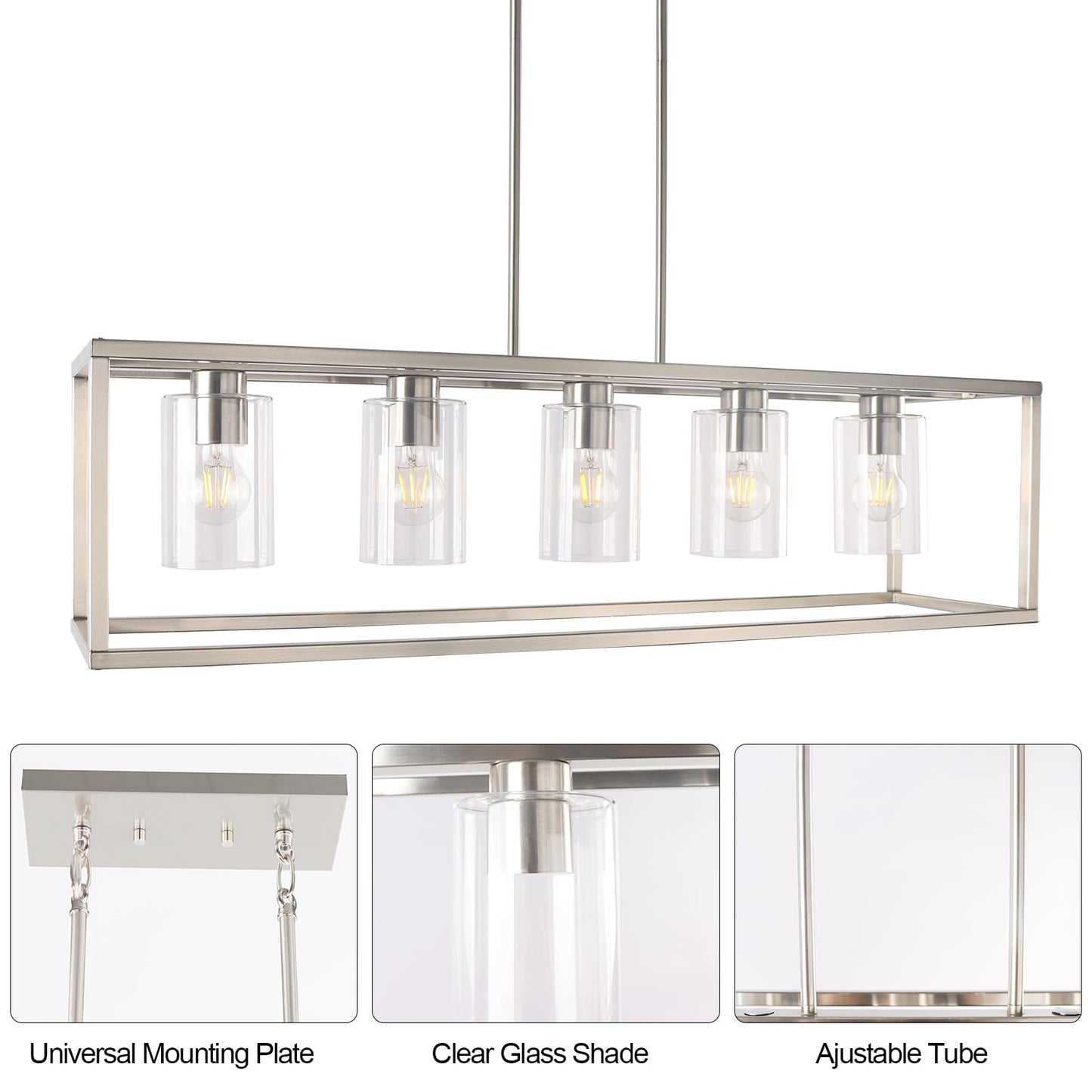 Chandeliers For Dining Room 5 Light Dining Room Light Fixture Modern Metal Industrial Kitchen Lighting Fixtures Ceiling Easy Installation Kalium Pendant Lights For Bar Restaurant-E26 Socket Sliver