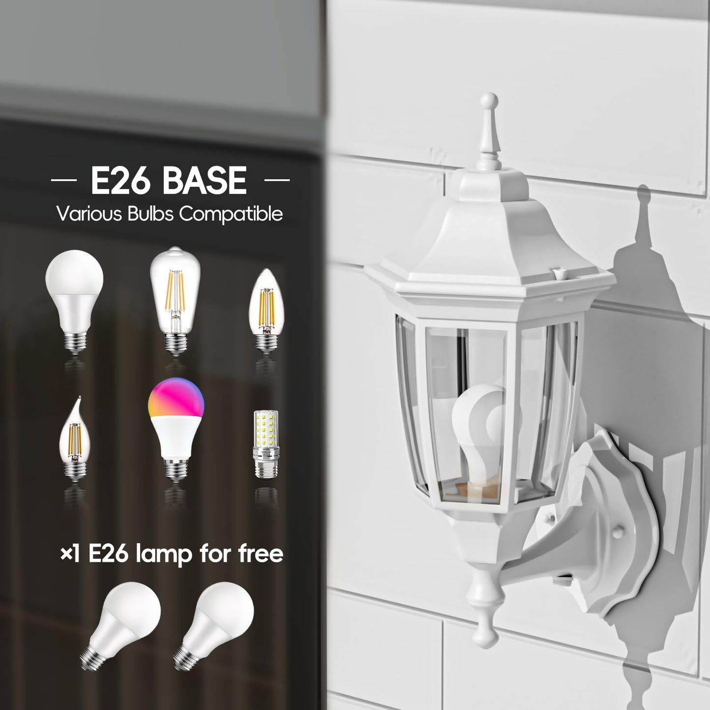 Emart Dusk To Dawn Outdoor Porch Light Exterior Anti-Corrosion Waterproof Aluminum & Glass Shades Wall Lamp Fixture Modern Sconce Lantern For Yard House Garage - 1 Pack White (Bulb Included)