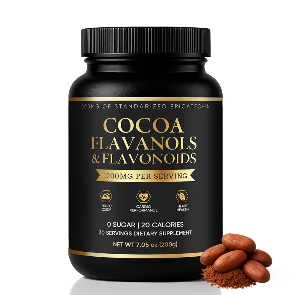 High-Flavanol Cocoa Powder dietary product -Rich in Natural Cocoa Flavonoids & Epicatechin Blend Vegan Non-GMO No Sugar Added Supports Daily Vitality & Heart Health 7.05 oz