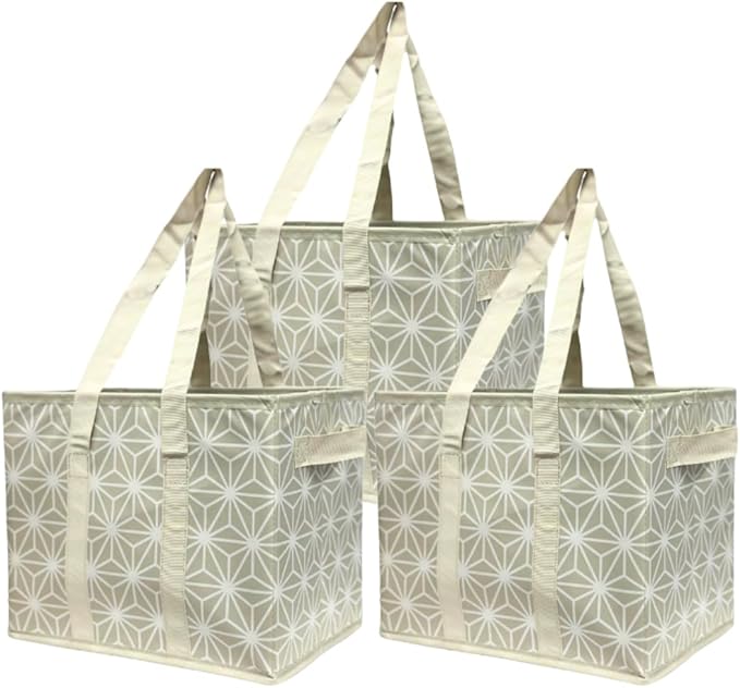 DURASACK Grocery Tote 3-Pack All-Purpose Collapsible Totes with Handles Kitchen Reusable Grocery Bags