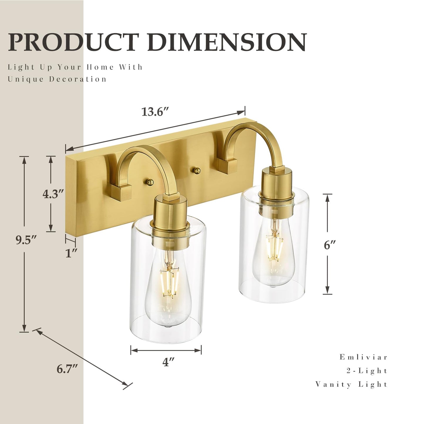 Emliviar 2-Light Brushed Gold Vanity Light Modern Farmhouse Bathroom Light Fixture Indoor Wall Sconce Lighting For Bedroom Entryway Yce237B-2W Bg