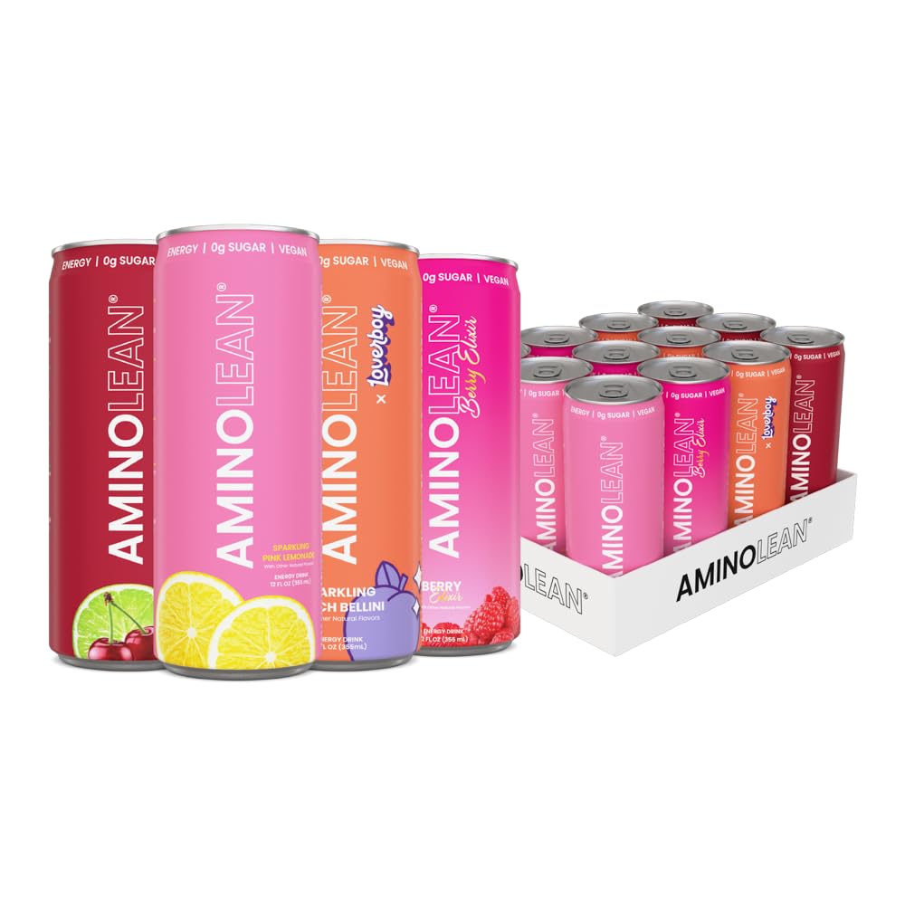 AminoLean Energy Drink - Sugar Free Amino Energy with Natural Caffeine & Vegan Amino Acids for No Jitters Tingles or Crash Summer Variety 12 Pack