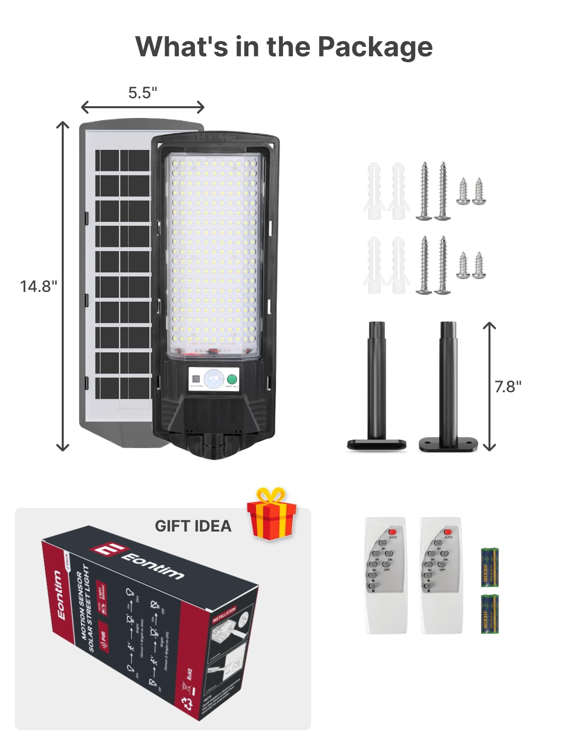 Eontim Solar Street Light 4 Pack Wide-Angle Led Solar Flood Light With Motion Sensor Waterproof Solar Powered Outdoor Security Lighting For Yard Driveway Barn