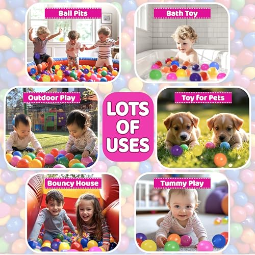 Ball Pit Balls for Toddlers with Storage Bag - 7 Bright Colors, Crush Proof, Great Play Toys for Tents, Pools, and Party