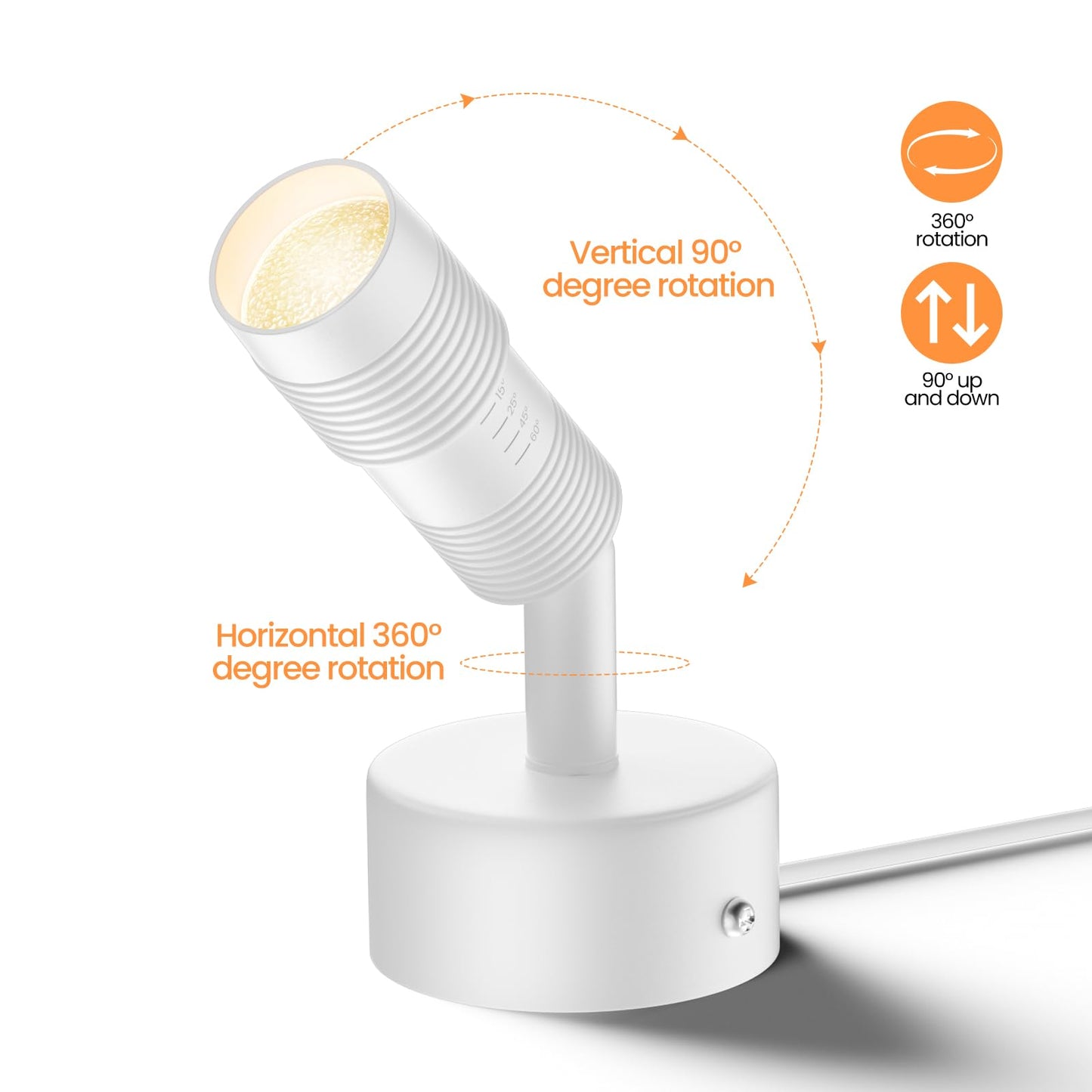 Tuyubee Muti-Color Zoomable Led Spot Lights Indoor Uplighting With Remote & Timer 5W Up Lights Indoor Dimmable Plant Spotlight Uplights Accent Lighting Floor Spotlight Lamp - White