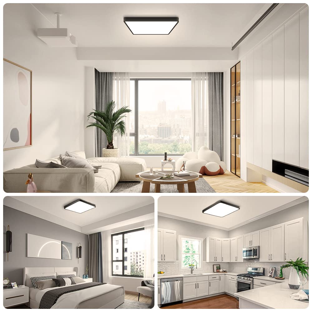 12Inch 24W Square Led Ceiling Light Fixtures Flush Mount 4000K Natural White Ceiling Lamp Surface Mount Modern Ceiling Lights Slim Flat Panel Lighting For Bedroom Kitchen Bathroom Etc.Black