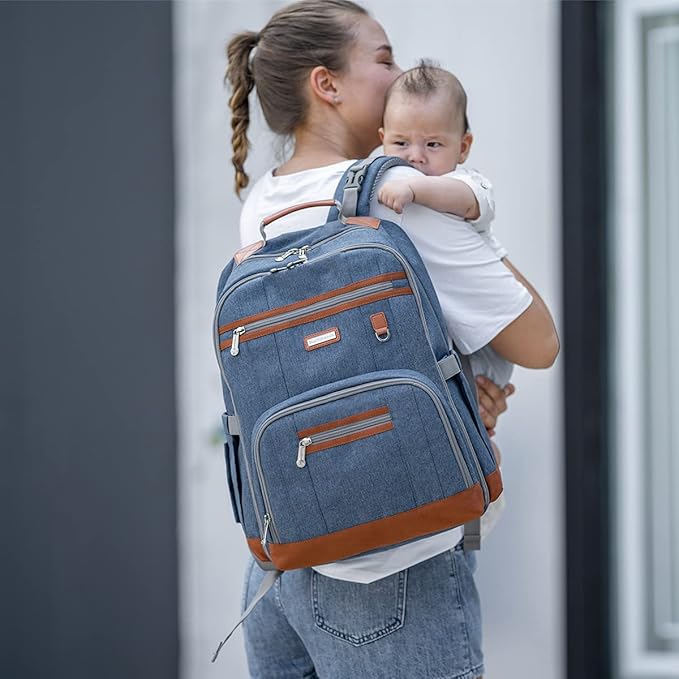Diaper Bag Backpack, Large Baby Nappy Bags with Portable Changing Pad for Boys and GirlsMultifunction Travel Baby Bag for Moms Dads, Shower Gifts Waterproof and Stylish,Deep Blue