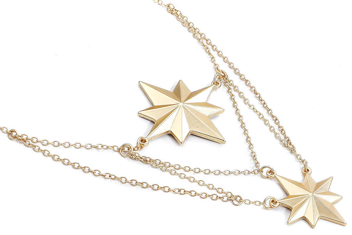 Marvel Comics Women's Captain Marvel Matte Finish 2-Tiered Necklace, Gold, One Size