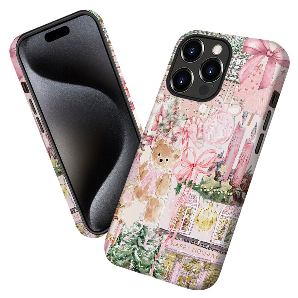 Case for iPhone 16 Pro,Pink Tree Christmas Holiday Phone Case Military-Grade Drop Protection Cover for Women Girl - Frosted