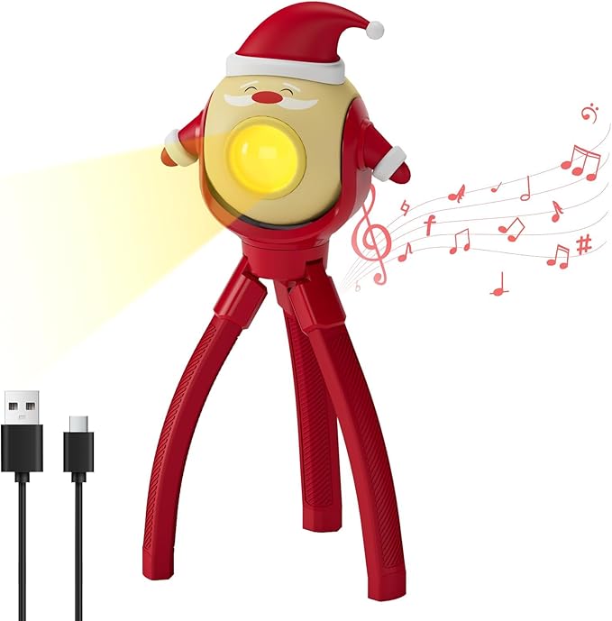 TOLYS Santa Claus Kids Flashlight – Rechargeable LED Torch with 8 Songs, USB-C, Fun Flashlight for Boys & Girls, Perfect for Parties, Camping & Outdoor Adventures