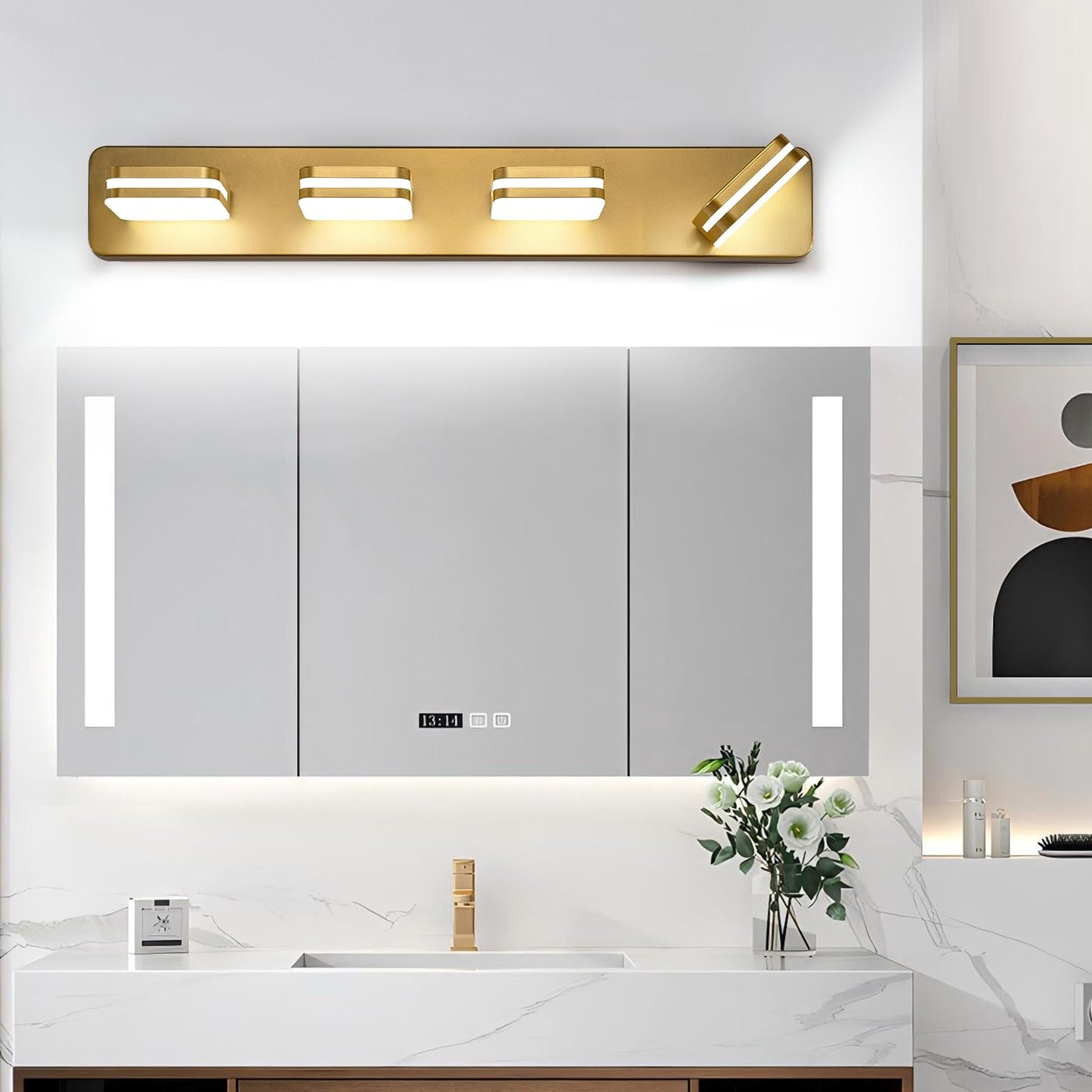 1600Lm Led Modern Bathroom Vanity Light Fixtures 360?Rotate Acrylic Gold Vanity Lights For Bathroom Modern Wall Lighting Fixtures Over Mirror Kitchen Living Room (Natural White Light 5000K)
