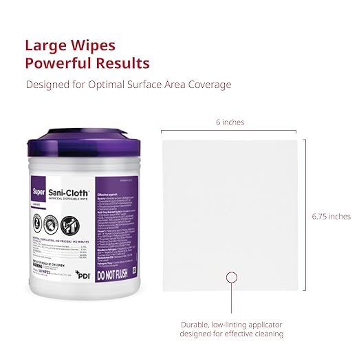 Super Sani-Cloth Germicidal Disposable Wipe, Hospital Grade Disinfection, 160 Large 6" x 6.75" Wipes Each, Case of 12 Canisters