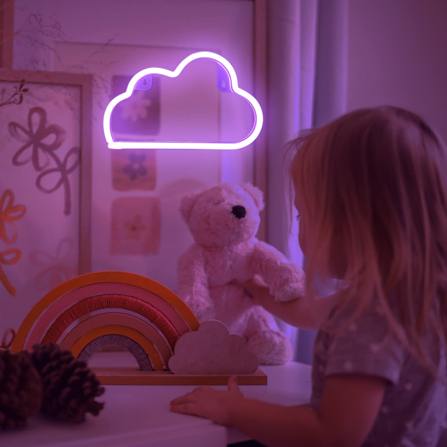 Bernicekelly Led Cloud Neon Sign - Purple Wall Decor, Battery/Usb Powered For Bedroom Aesthetic, Perfect For Kids Rooms And Parties