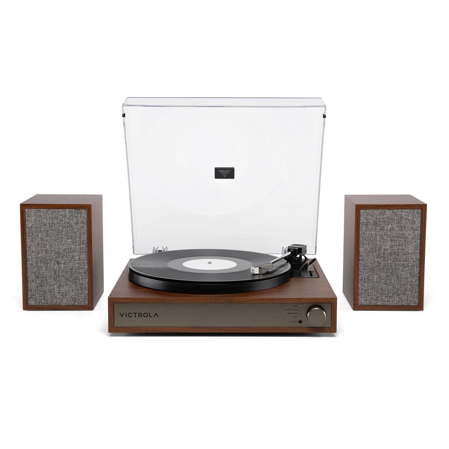 Victrola Harmony - Bluetooth Turntable System- 3-Speed Vinyl Record Player Stereo Bookshelf Speakers Mid-Century Modern Design Audio Technica ATN3600L Bluetooth Input and Output (Walnut)