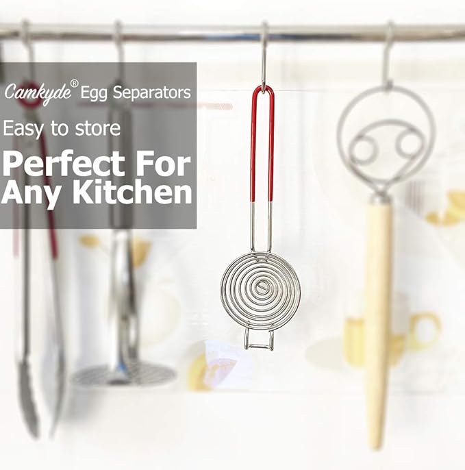 CAMKYDE Egg Separator Food Grade Stainless Steel Egg Yolk White Separation Tool, Set of 2 (Red)