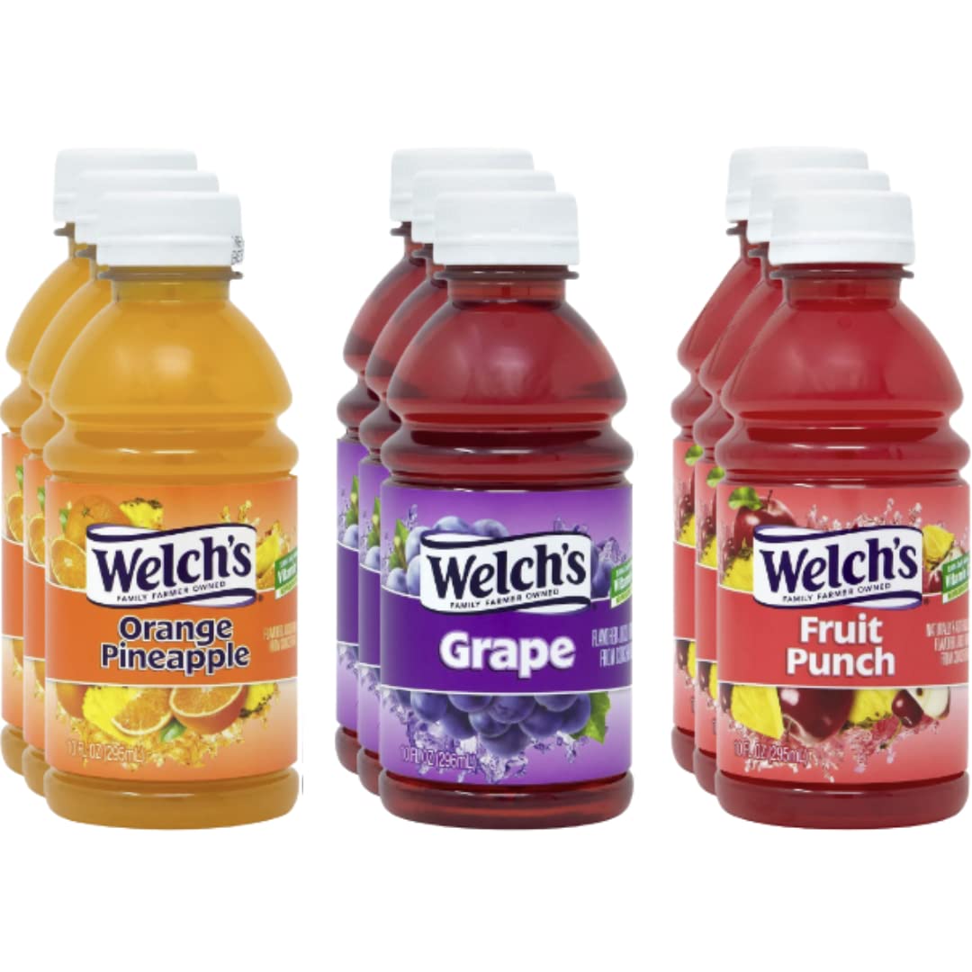 Obanic Welch s Fruit Juice Variety Pack - Grape, Fruit Punch, and Orange Pineapple - 10 Fl Oz Bottles - 18 Pack